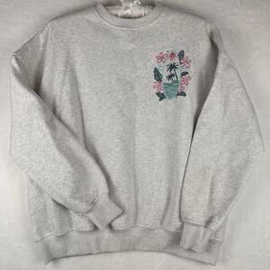 Sunkissed Coconut Surfing The Waves Embroidered Sweatshirt Gray Size L